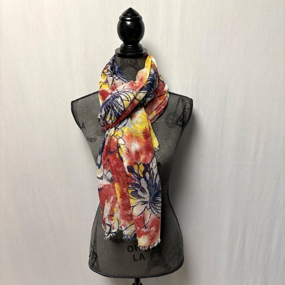 Floral Lightweight Scarf Wrap Red Yellow Blue Gold Sparkle Fashion Accessory